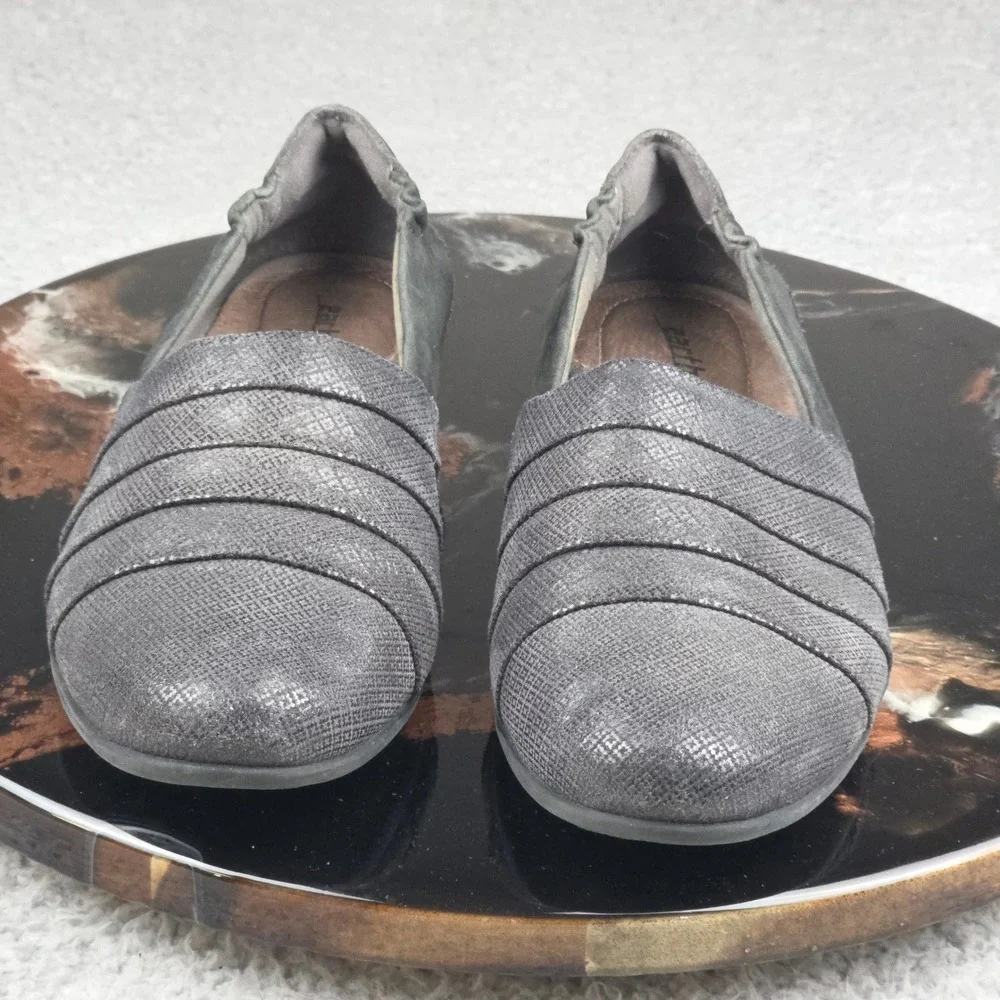 Earth Shoes Womens Slip On Flats Gray Leather Comfort Shoes Size‎ 7.5 B